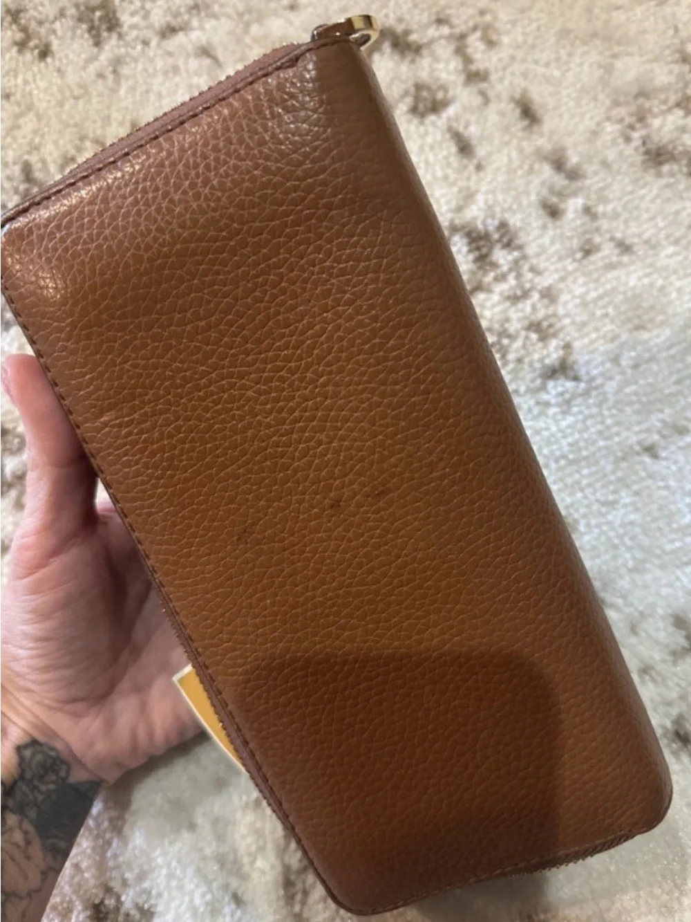 Michael Kors Chestnut Pebbled Leather Zip Wallet with Gold Logo